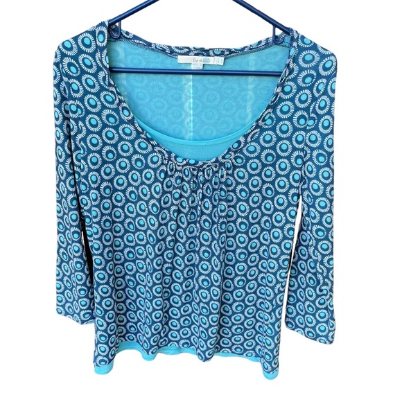 Boden Double Layer Tencel Blue Circle Print Top Sz 8 - Picture 1 of 14